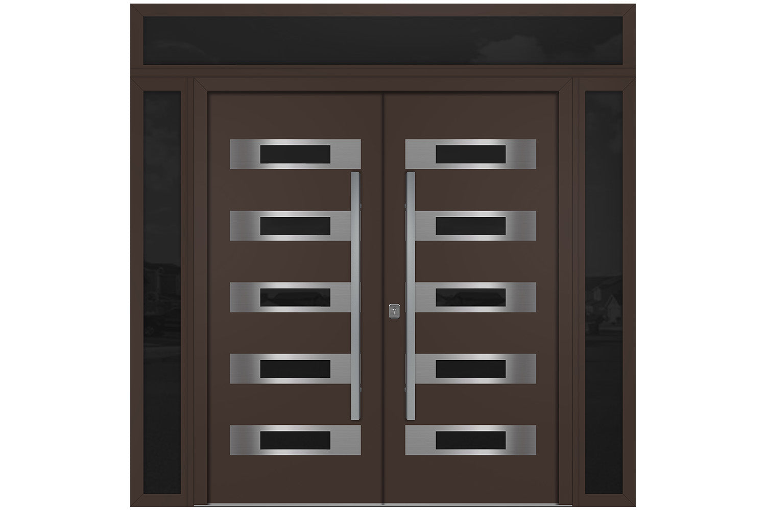 Nova Inox S5 Brown Modern Exterior Double Door w Double Sidelight & Transom Right Door Active