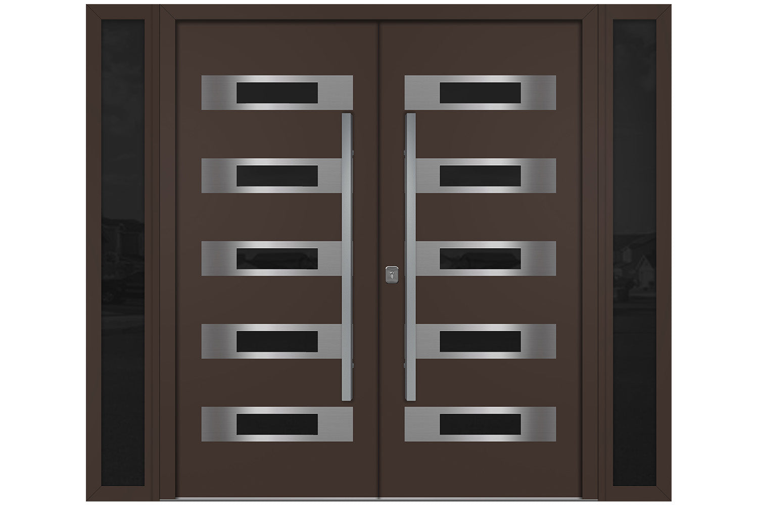 Nova Inox S5 Brown Modern Exterior Double Door w Double Sidelight Right Door Active