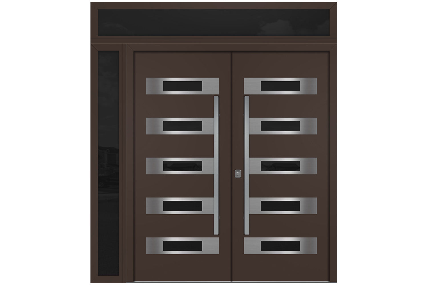 Nova Inox S5 Brown Modern Exterior Double Door w Left Sidelight & Transom Right Door Active