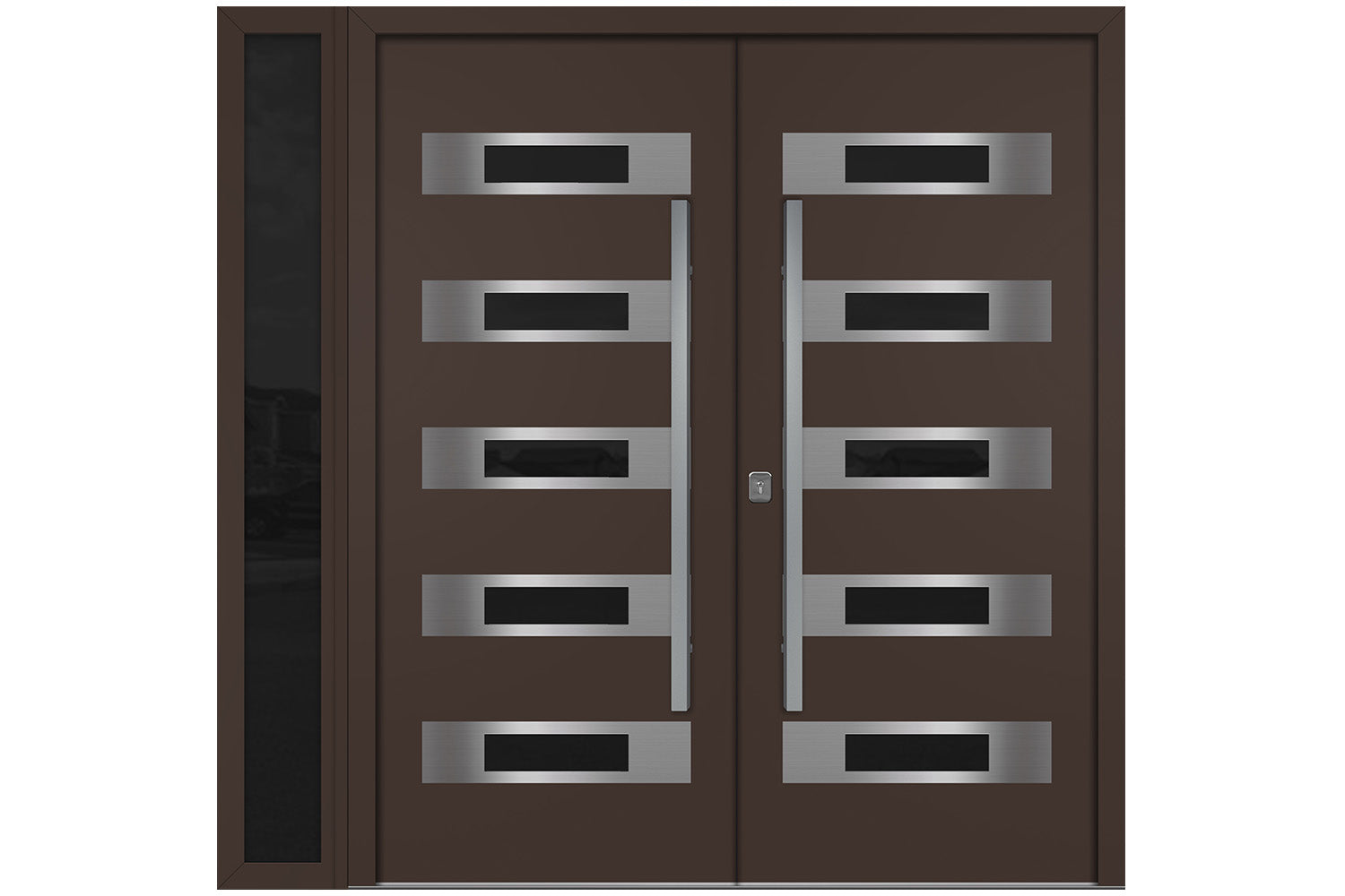 Nova Inox S5 Brown Modern Exterior Double Door w Left Sidelight Right Door Active