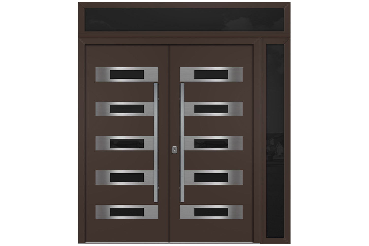 Nova Inox S5 Brown Modern Exterior Double Door w Right Sidelight & Transom Right Door Active
