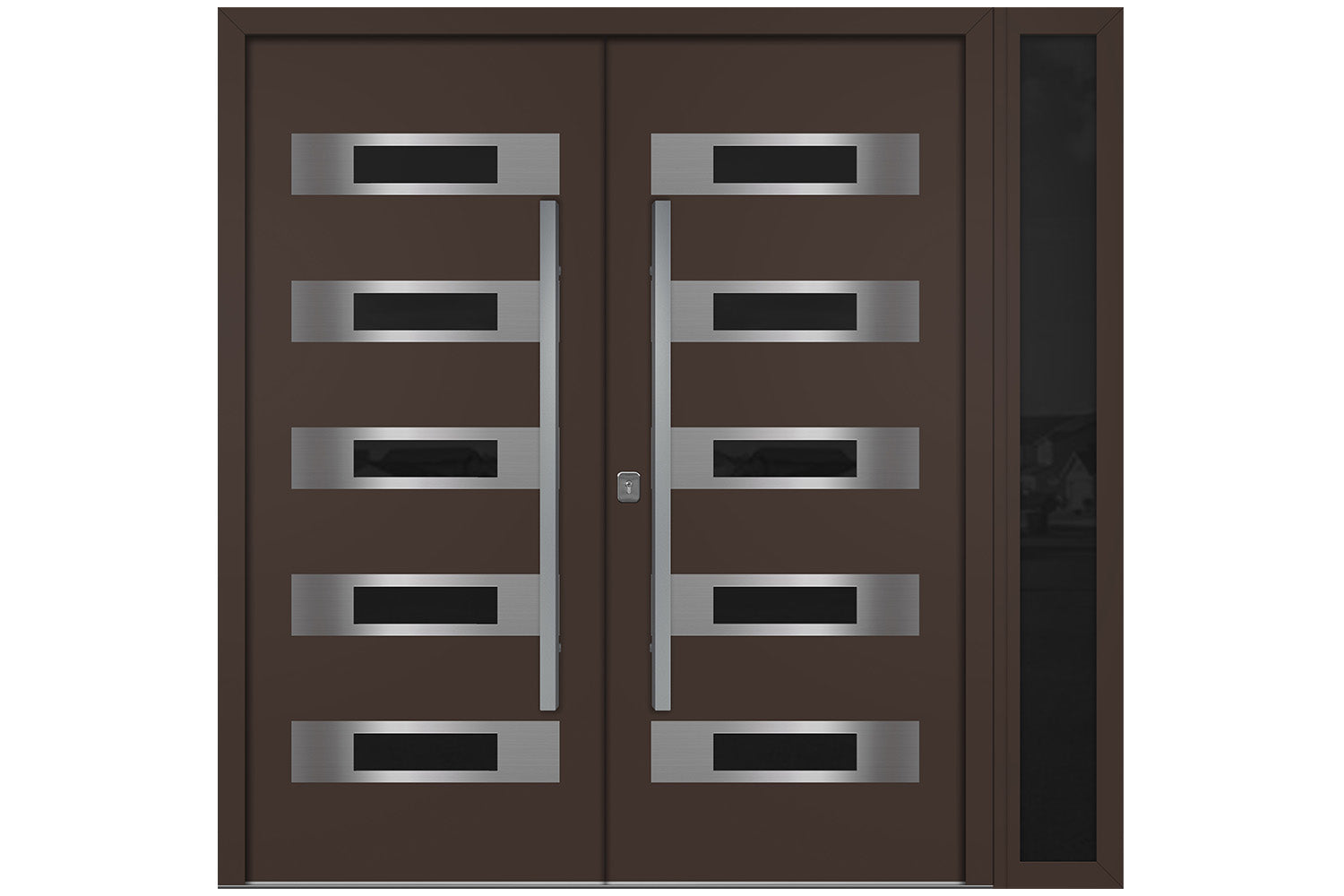 Nova Inox S5 Brown Modern Exterior Double Door w Right Sidelight Right Door Active