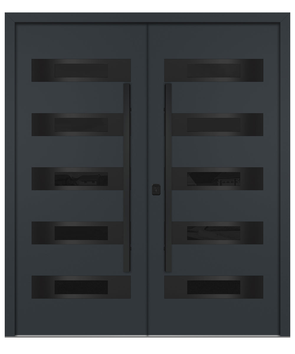 Nova Inox S5 Gray Modern Exterior Double Door with Black Stainless Steel