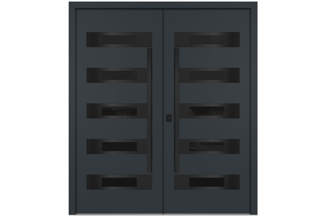 Nova Inox S5 Gray Modern Exterior Double Door with Black Stainless Steel