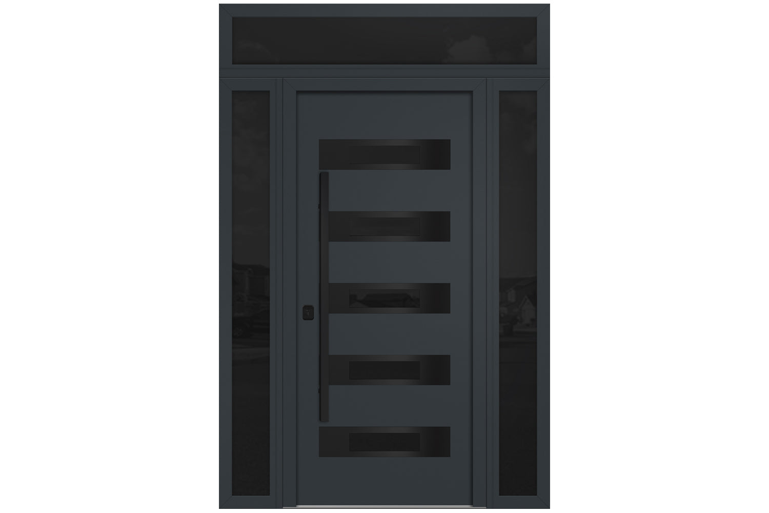 Nova Inox S5 Gray Modern Exterior Door with Black Stainless Steel - with Double Sidelight & Transom