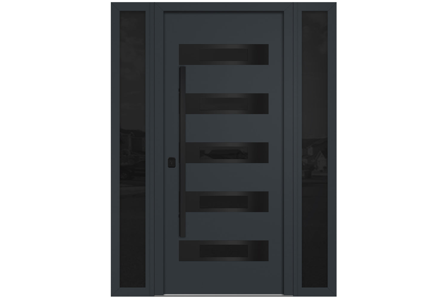 Nova Inox S5 Gray Modern Exterior Door with Black Stainless Steel - with Double Sidelight