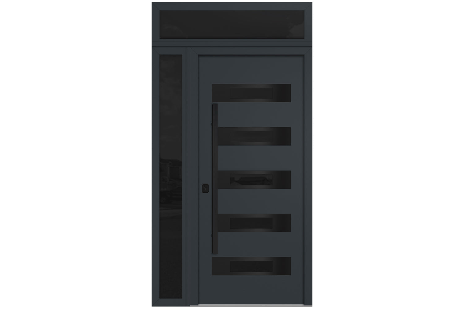 Nova Inox S5 Gray Modern Exterior Door with Black Stainless Steel - with Left Sidelight & Transom