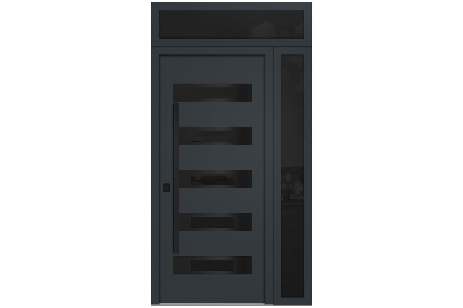 Nova Inox S5 Gray Modern Exterior Door with Black Stainless Steel - with Right Sidelight & Transom