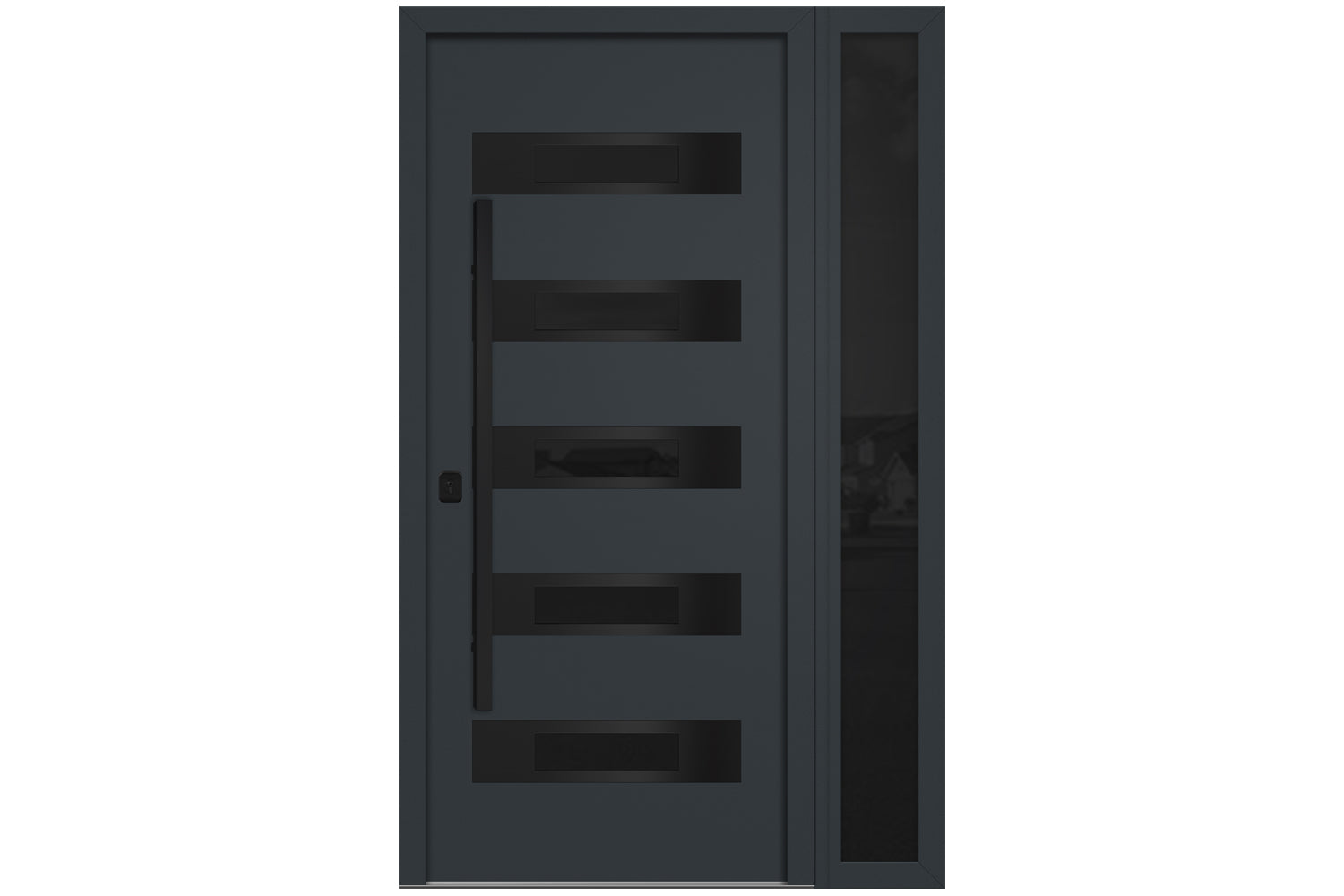 Nova Inox S5 Gray Modern Exterior Door with Black Stainless Steel - with Right Sidelight