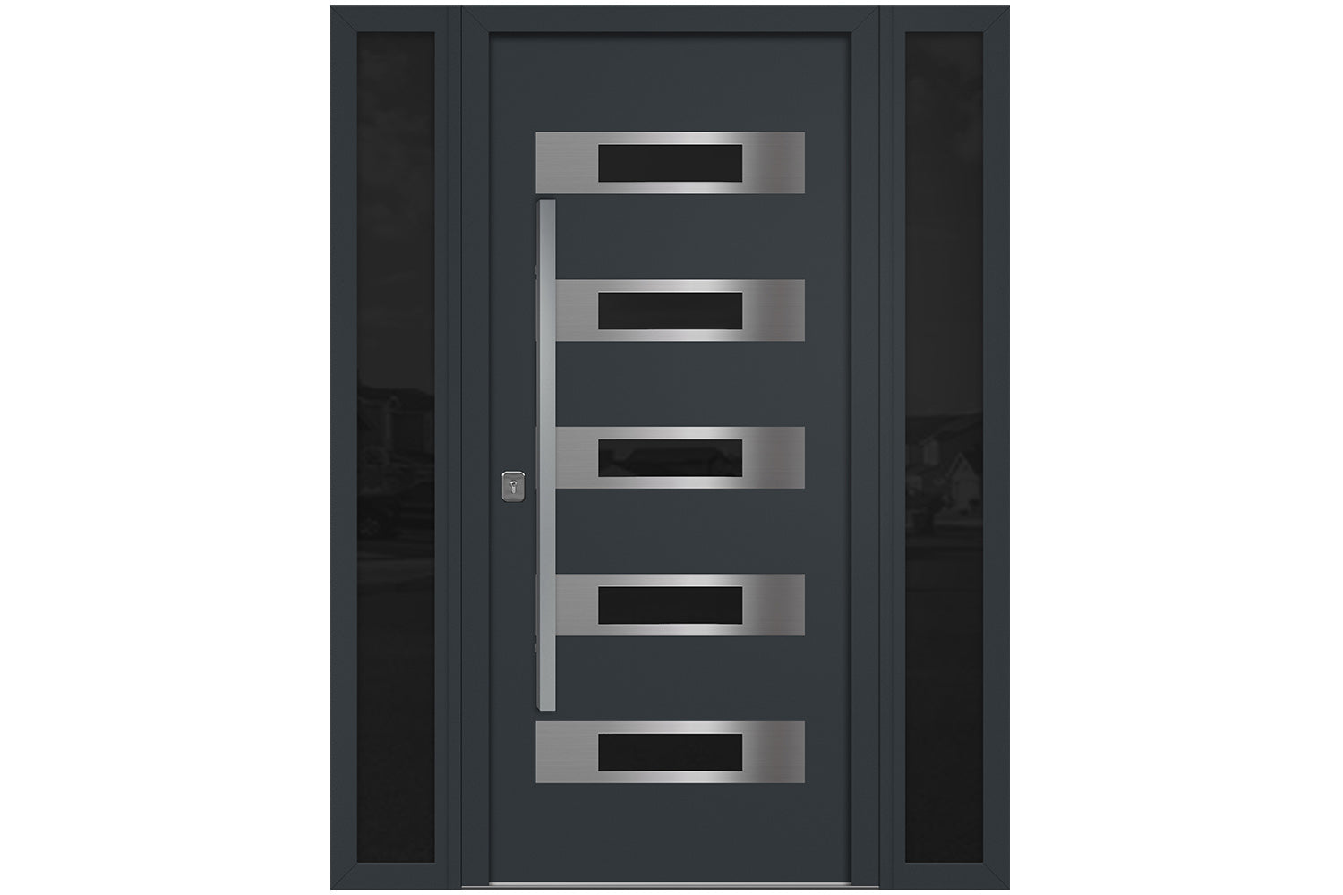 Nova Inox S5 Gray Modern Exterior Door w Double Sidelight Right-in