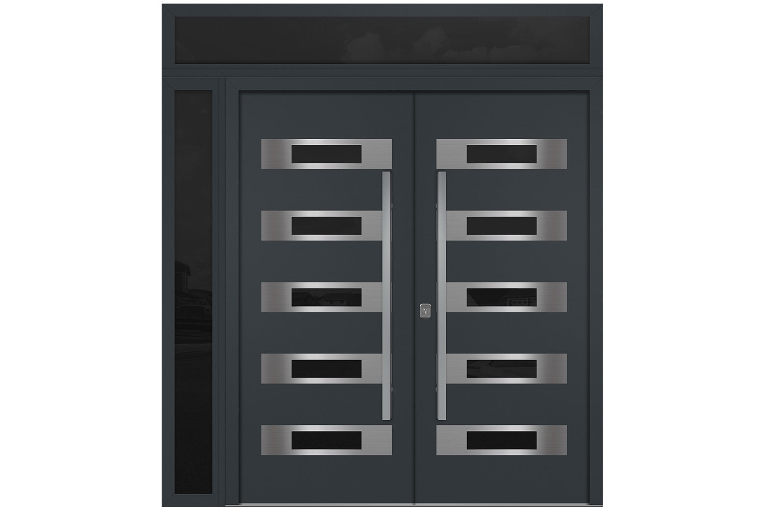 Nova Inox S5 Gray Modern Exterior Double Door w Left Sidelight & Transom Right Door Active