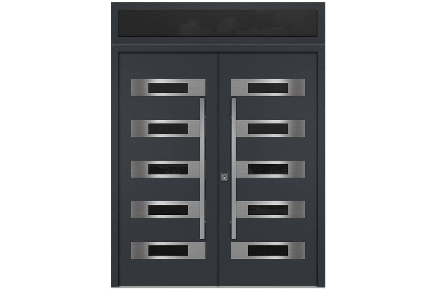Nova Inox S5 Gray Modern Exterior Double Door w Transom Right Door Active
