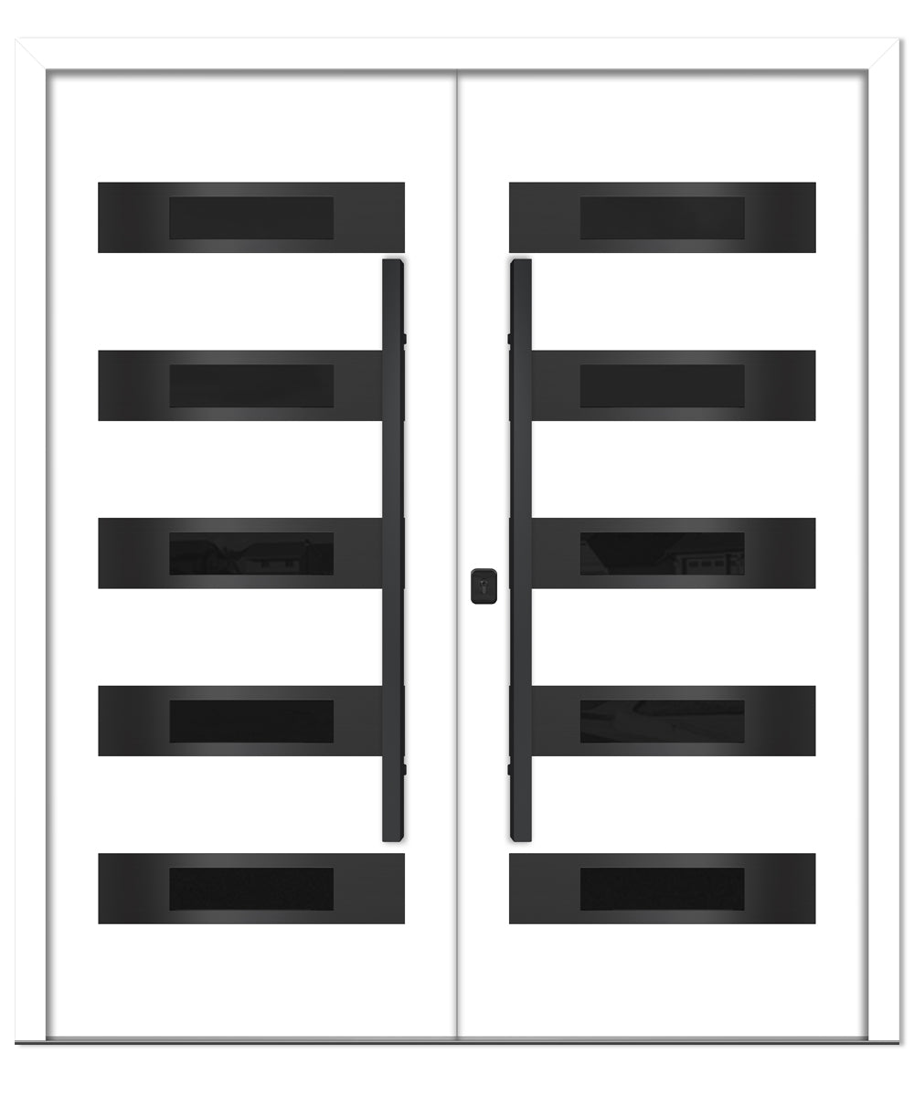 Nova Inox S5 White Modern Exterior Double Door with Black Stainless Steel