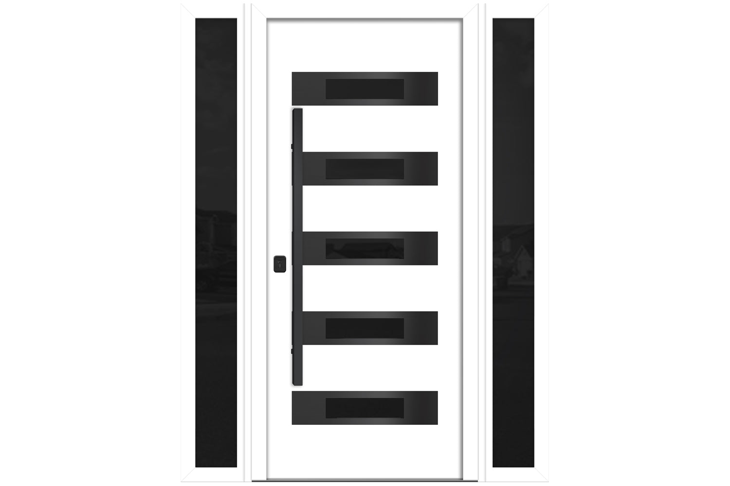 Nova Inox S5 White Modern Exterior Door with Black Stainless Steel - with Double Sidelight
