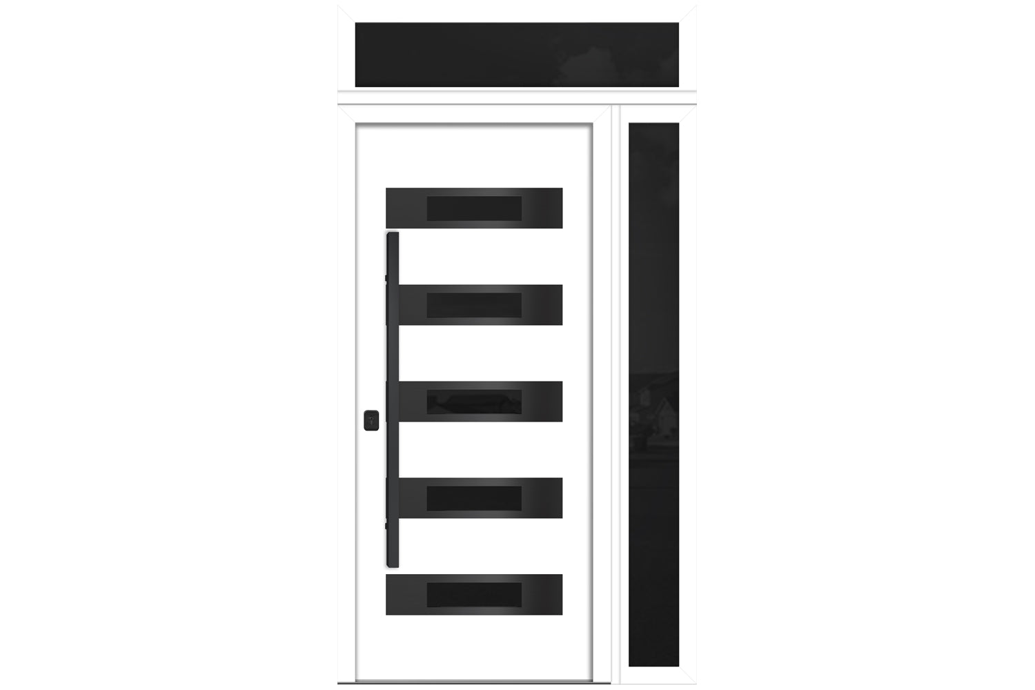 Nova Inox S5 White Modern Exterior Door with Black Stainless Steel - with Right Sidelight & Transom
