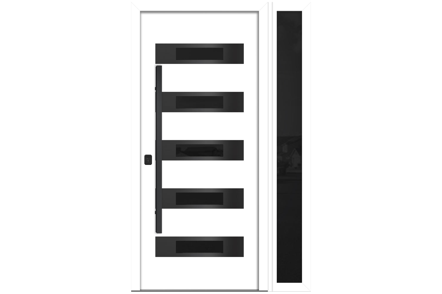 Nova Inox S5 White Modern Exterior Door with Black Stainless Steel - with Right Sidelight