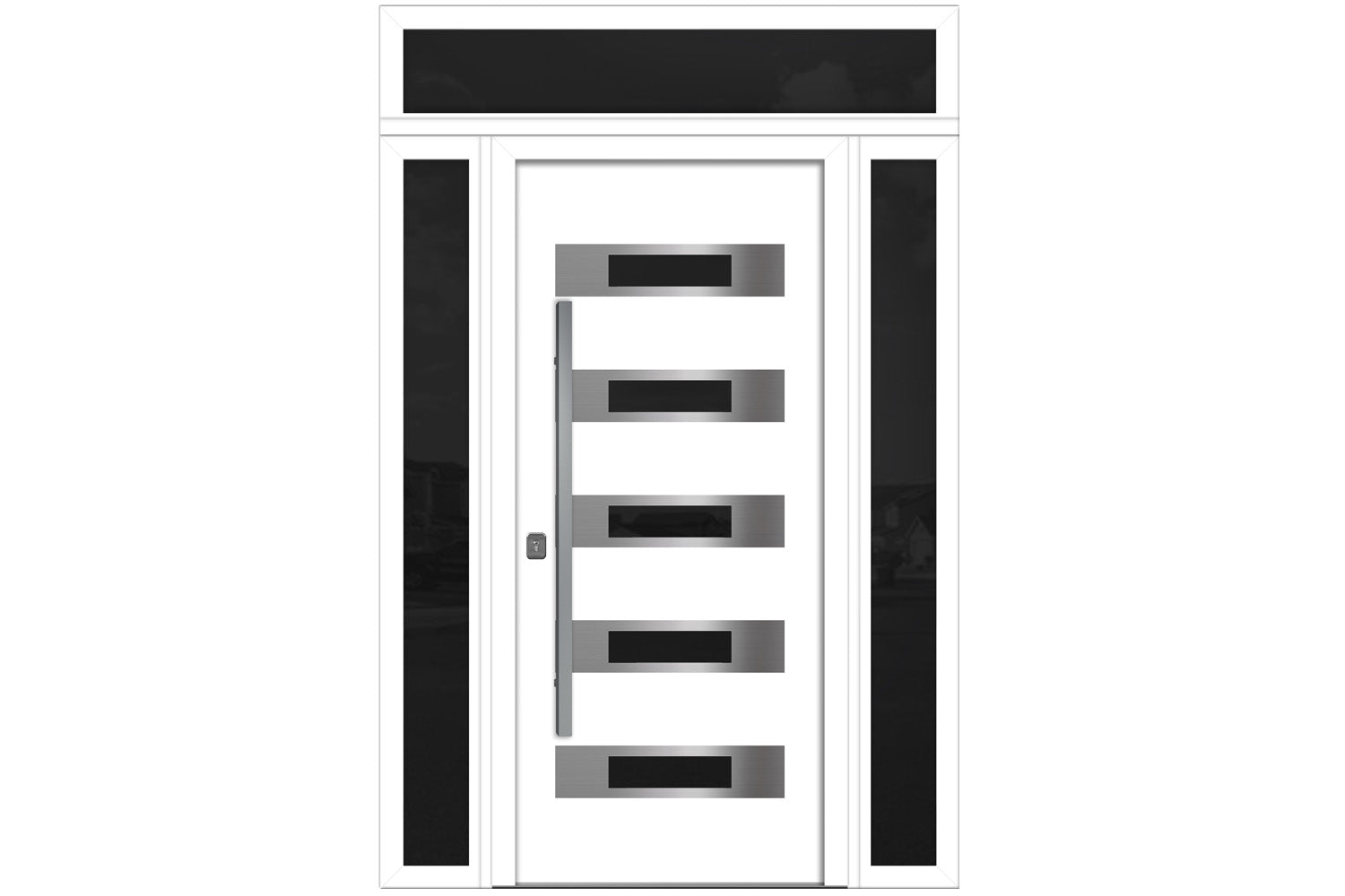 Nova Inox S5 White Modern Exterior Door w Double Sidelight & Transom Right-in