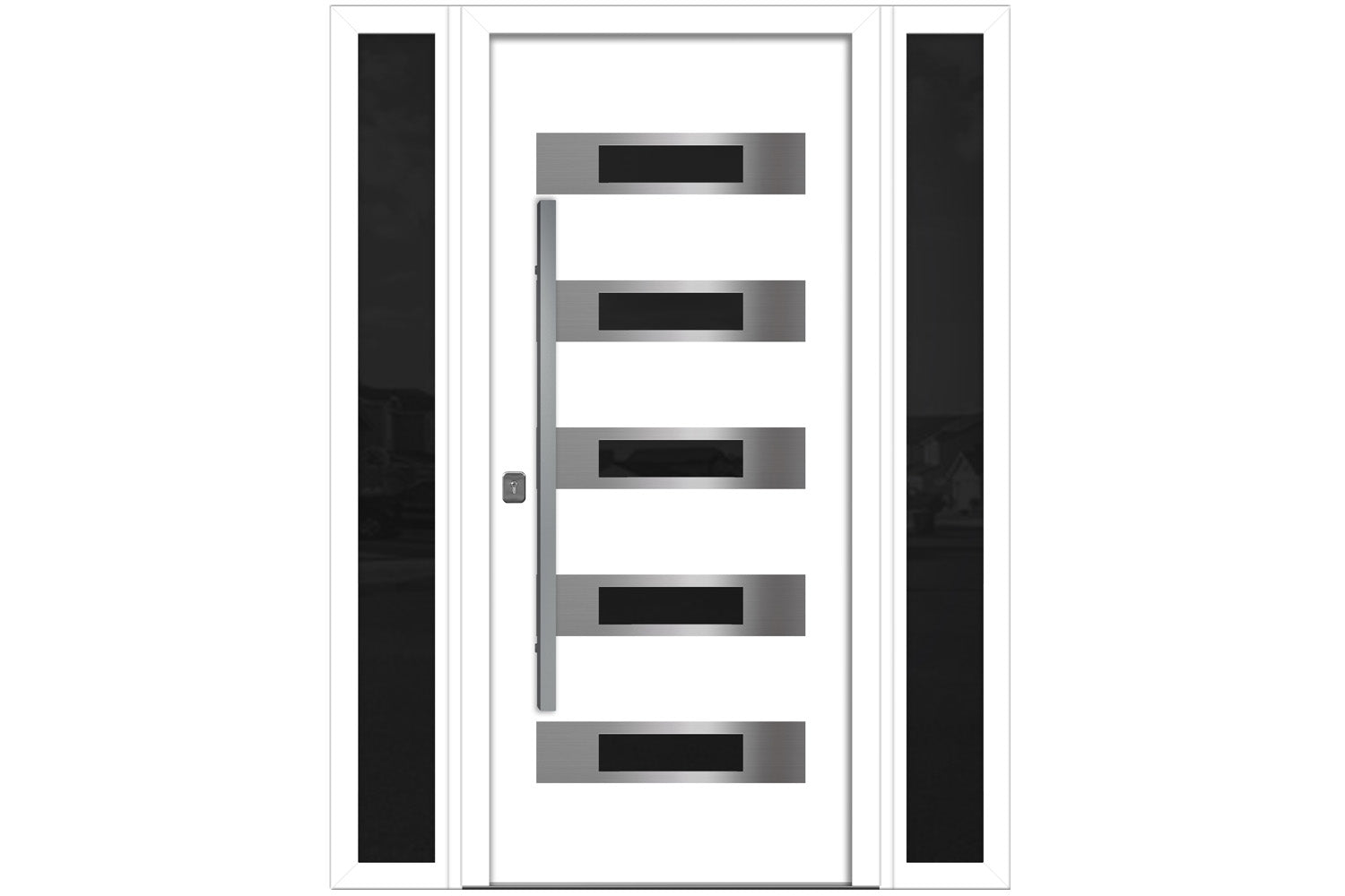 Nova Inox S5 White Modern Exterior Door w Double Sidelight Right-in