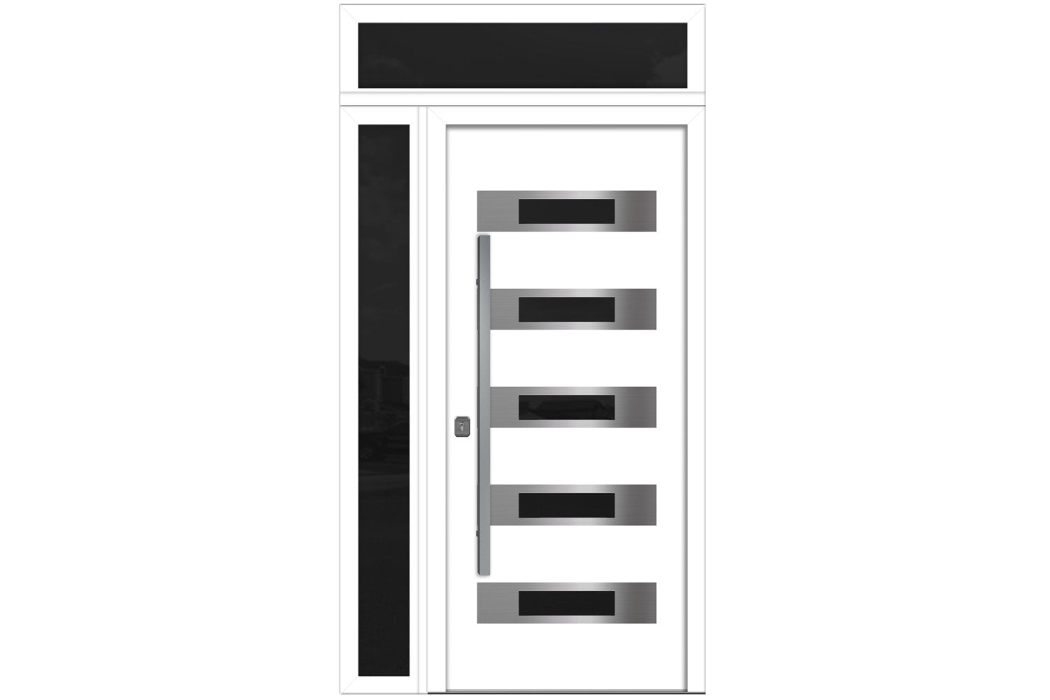 Nova Inox S5 White Modern Exterior Door w Left Sidelight & Transom Right-in