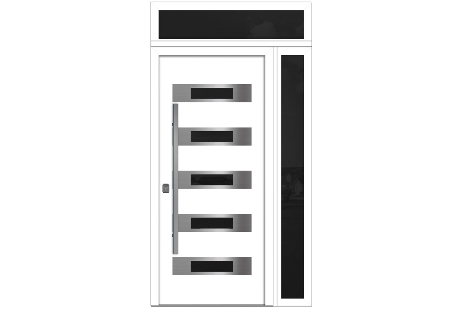 Nova Inox S5 White Modern Exterior Door w Right Sidelight & Transom Right-in