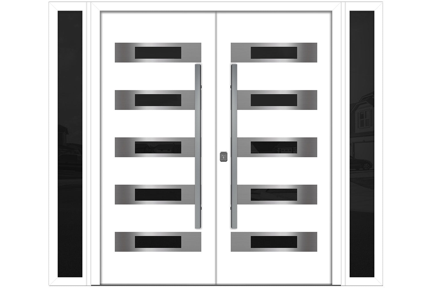 Nova Inox S5 White Modern Exterior Double Door w Double Sidelight Right Door Active
