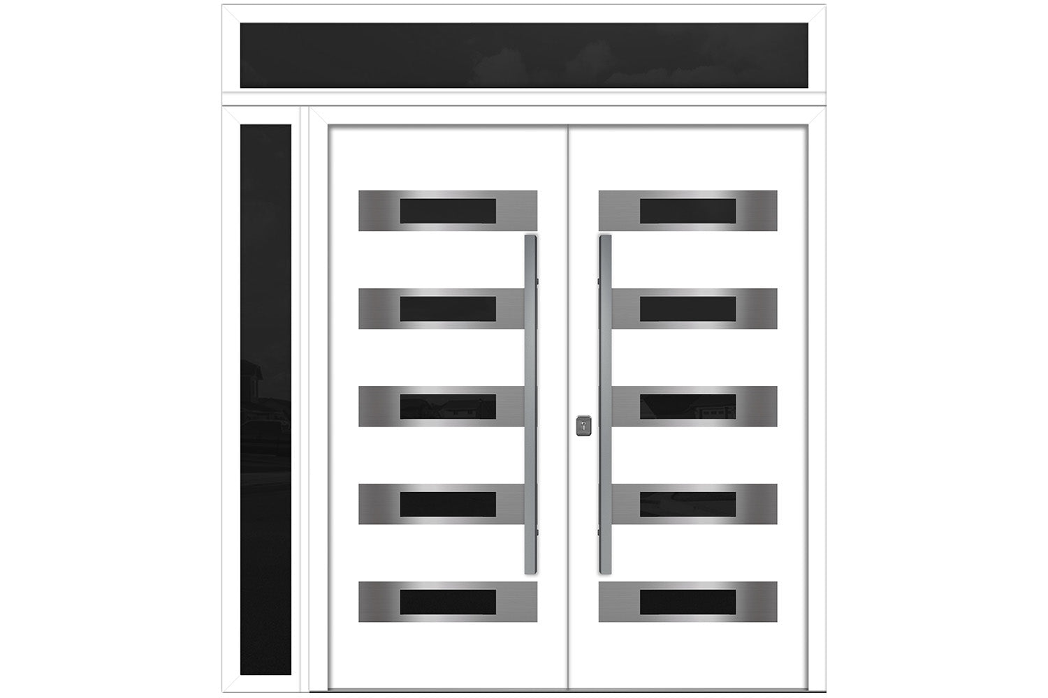 Nova Inox S5 White Modern Exterior Double Door w Left Sidelight & Transom Right Door Active