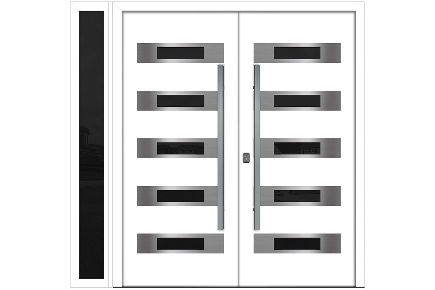 Nova Inox S5 White Modern Exterior Double Door w Left Sidelight Right Door Active