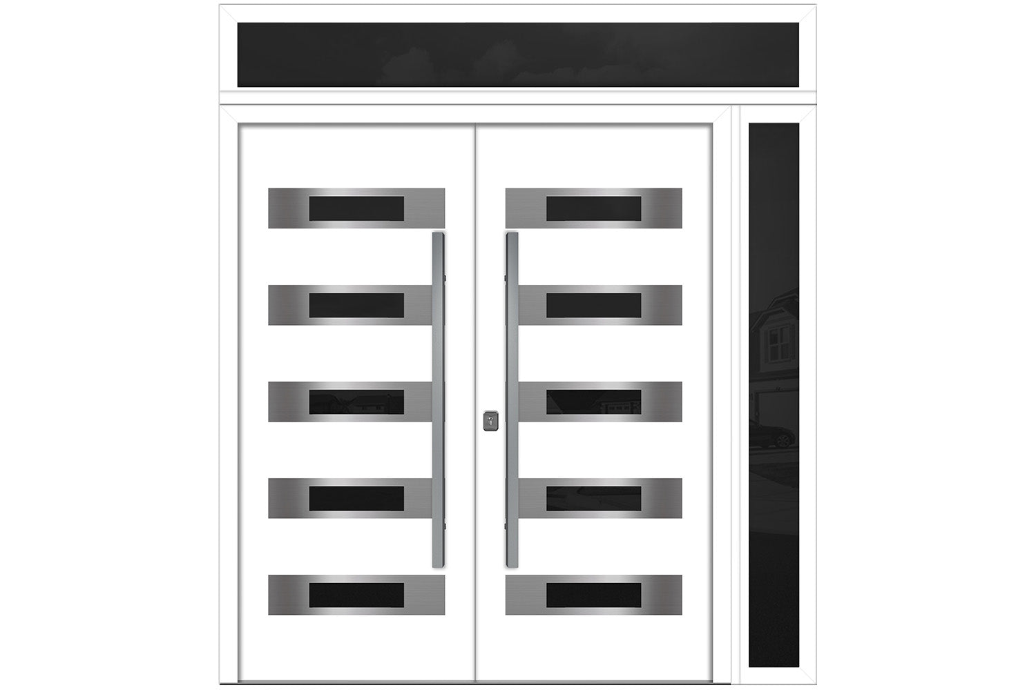 Nova Inox S5 White Modern Exterior Double Door w Right Sidelight & Transom Right Door Active