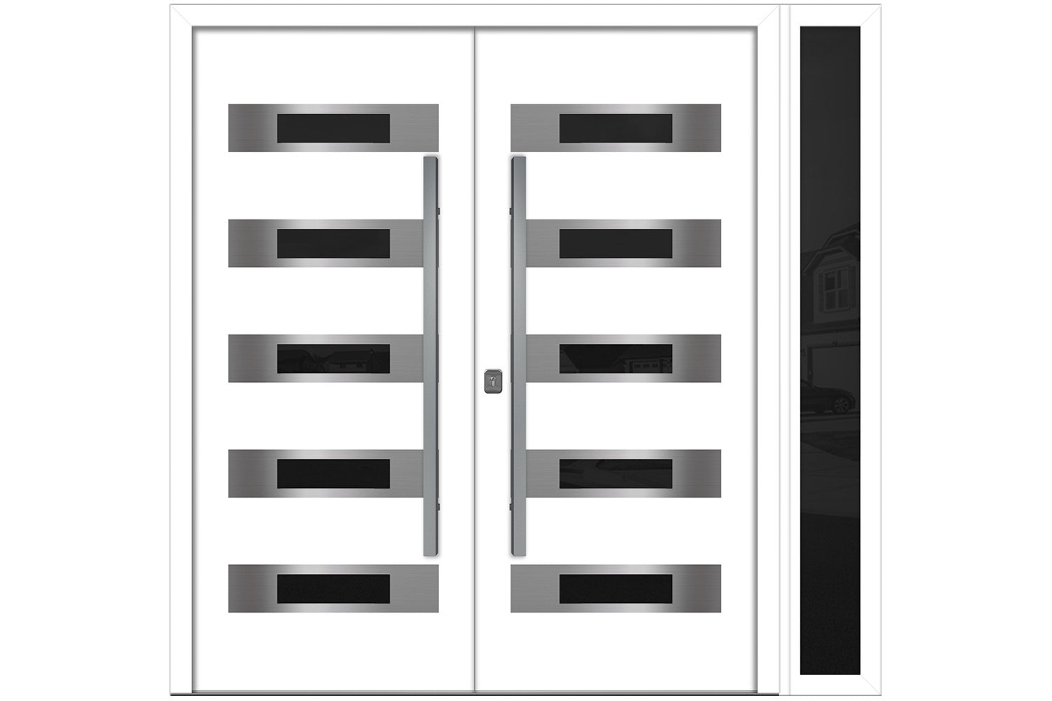 Nova Inox S5 White Modern Exterior Double Door w Right Sidelight Right Door Active