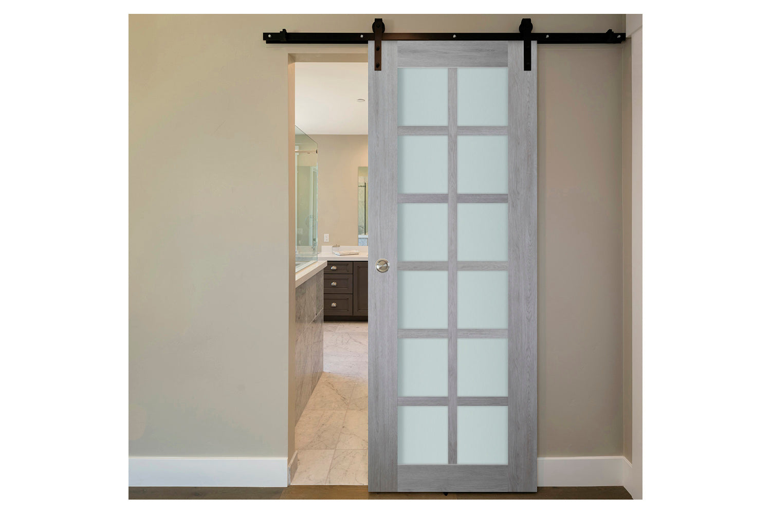 Nova Italia Light Gray 12-Lite Laminated French Door - Barn Door