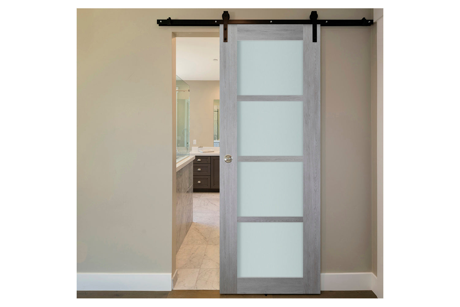 Nova Italia Light Gray 4-Lite Laminated French Door - Barn Door