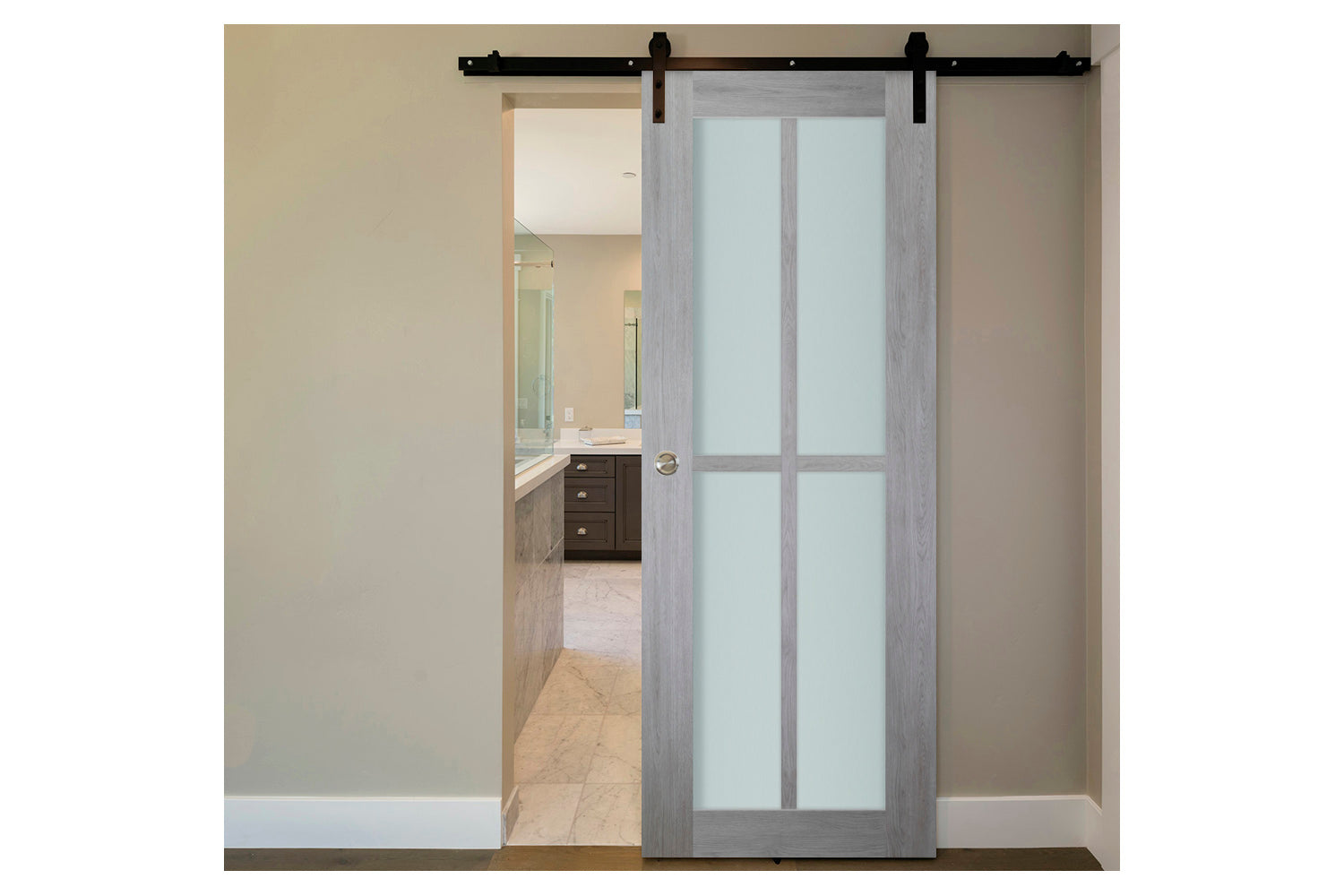 Nova Italia Light Gray 4-Lite Vertical Laminated French Door - Barn Door