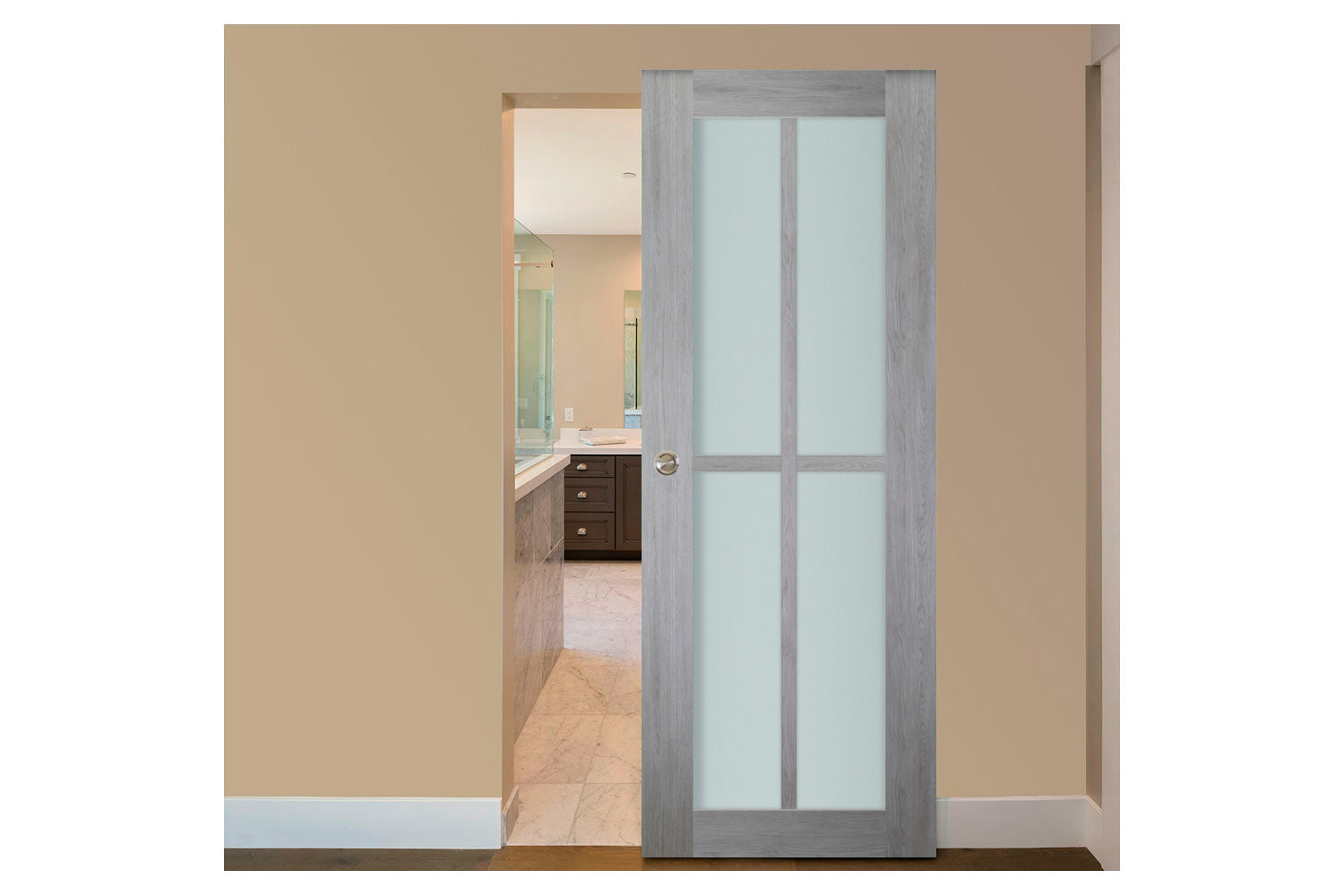 Nova Italia Light Gray 4-Lite Vertical Laminated French Door - Magic Door