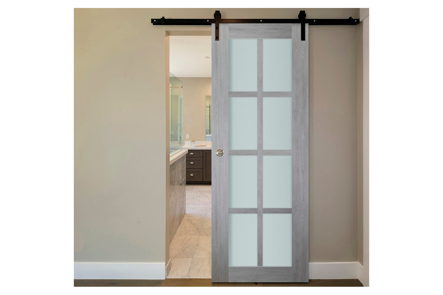 Nova Italia Light Gray 8-Lite Laminated French Door - Barn Door