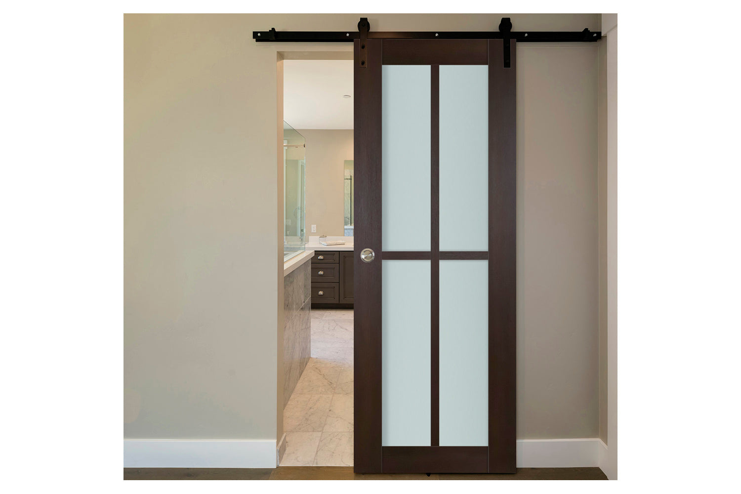 Nova Italia Premium Wenge 4-Lite Vertical Laminated French Door - Barn Door