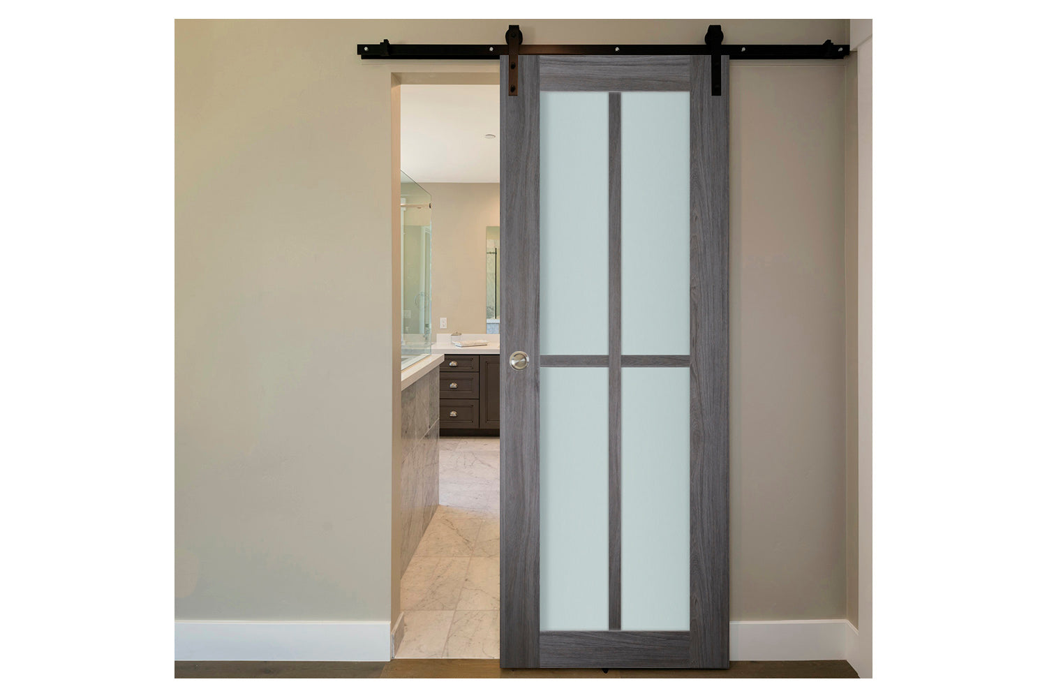Nova Italia Swiss Elm 4-Lite Vertical Laminated French Door - Barn Door