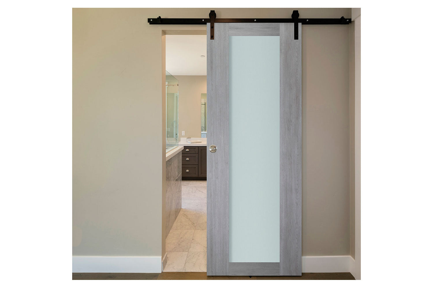 Nova Italia Vetro 1 Lite Light Grey Laminate Interior Barn Door