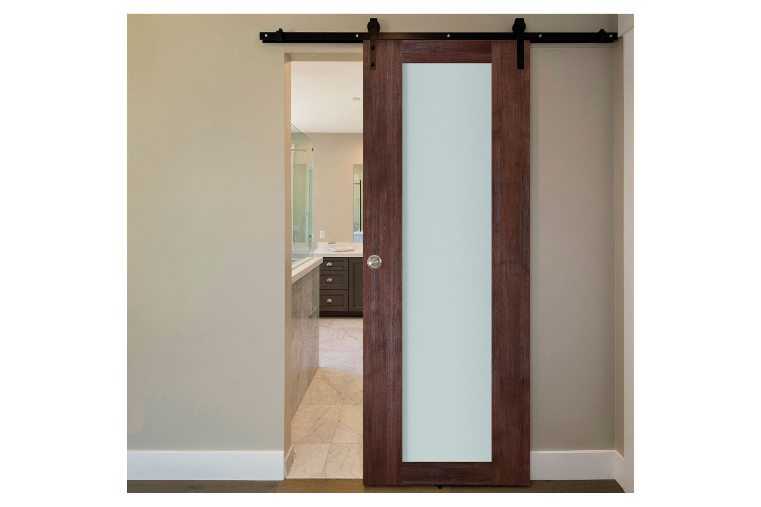 Nova Italia Vetro 1 Lite Prestige Brown Laminate Interior Barn Door