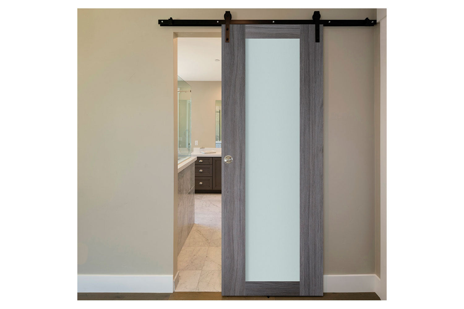 Nova Italia Vetro 1 Lite Swiss Elm Laminate Interior Barn Door