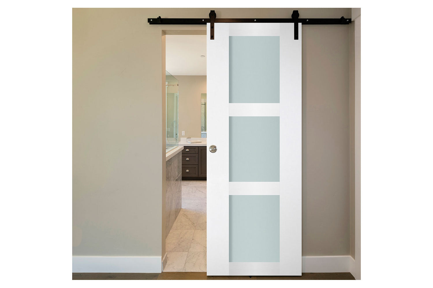 Nova Italia Vetro 3 Lite Alaskan White Laminate Interior Barn Door