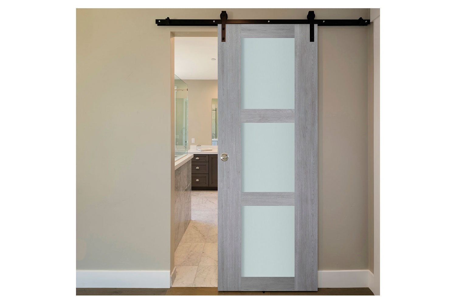 Nova Italia Vetro 3 Lite Light Grey Laminate Interior Door - Barn Door