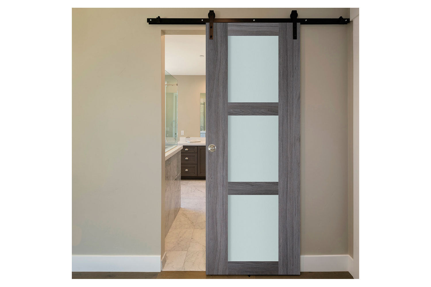 Nova Italia Vetro 3 Lite Swiss Elm Laminate Interior Door - Barn Door