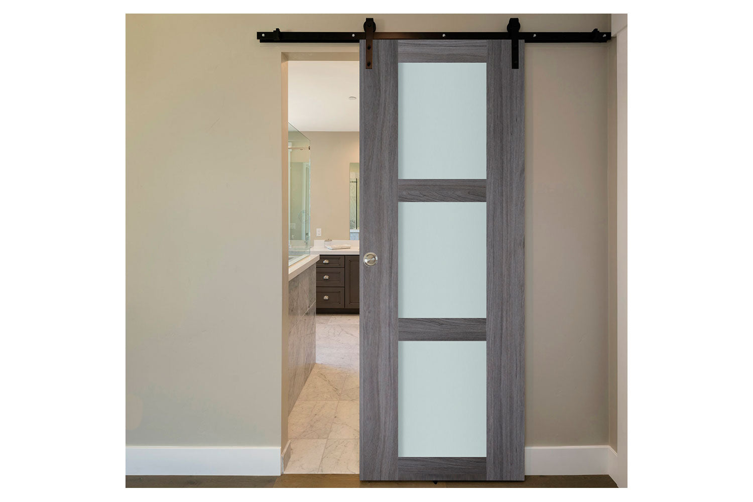 Nova Italia Vetro 3 Lite Swiss Elm Laminate Interior Barn Door