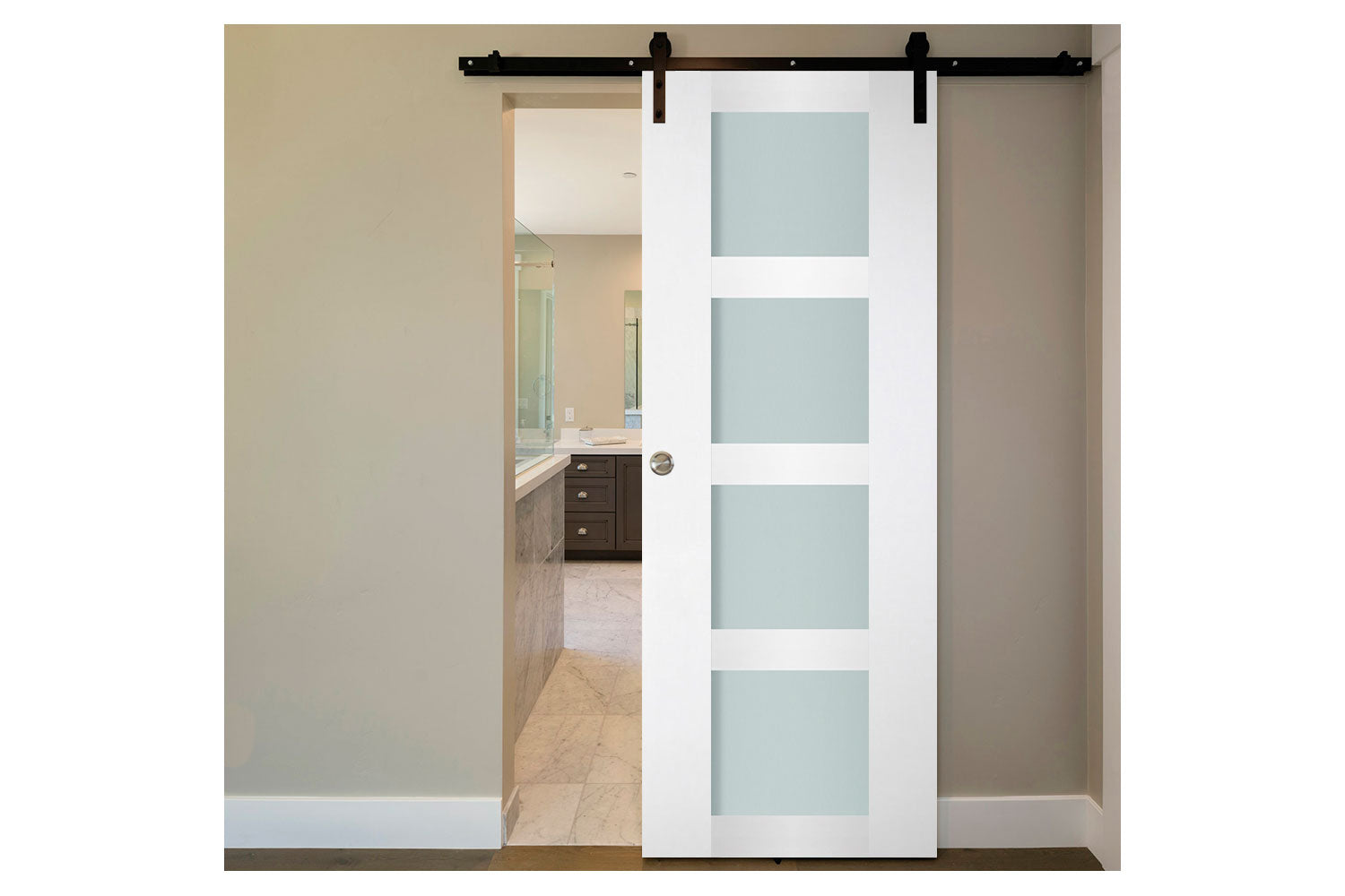 Nova Italia Vetro 4 Lite Alaskan White Laminate Interior Barn Door