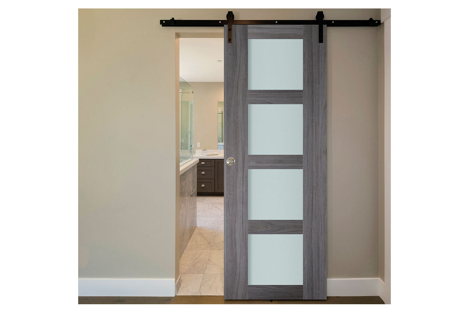 Nova Italia Vetro 4 Lite Swiss Elm Laminate Interior Barn Door