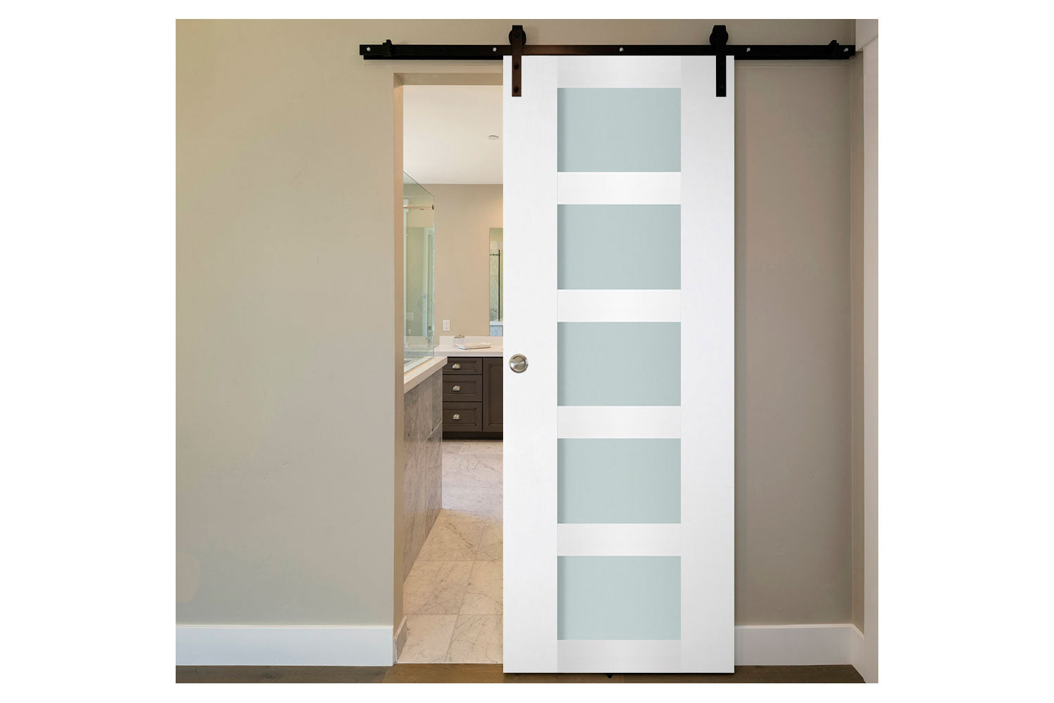 Nova Italia Vetro 5 Lite Alaskan White Laminate Interior Barn Door