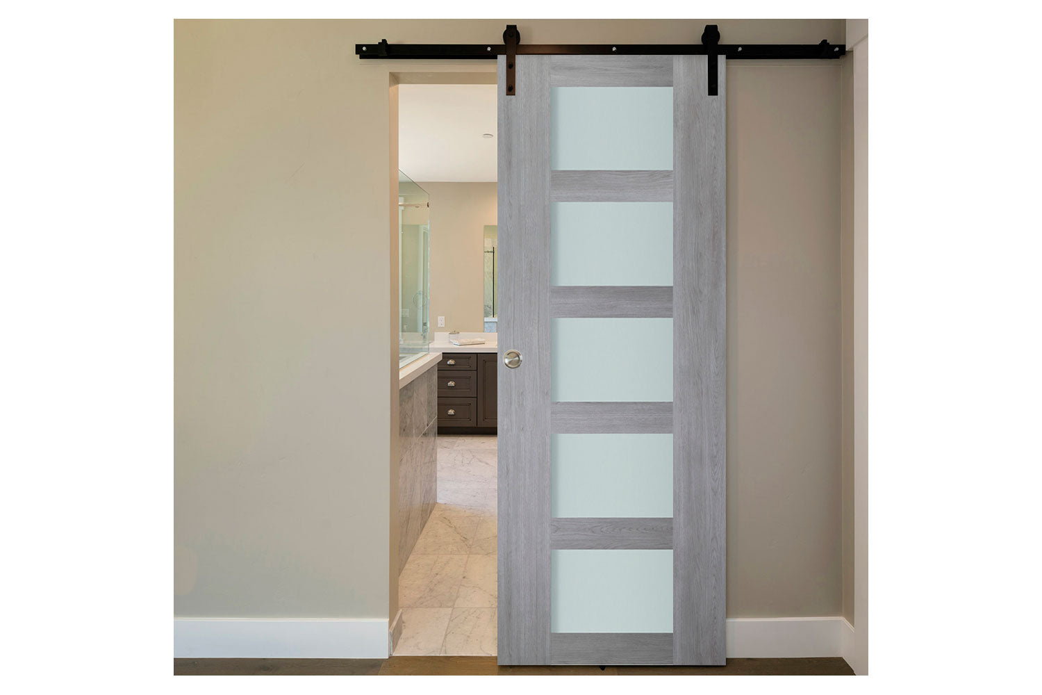Nova Italia Vetro 5 Lite Light Grey Laminate Interior Barn Door