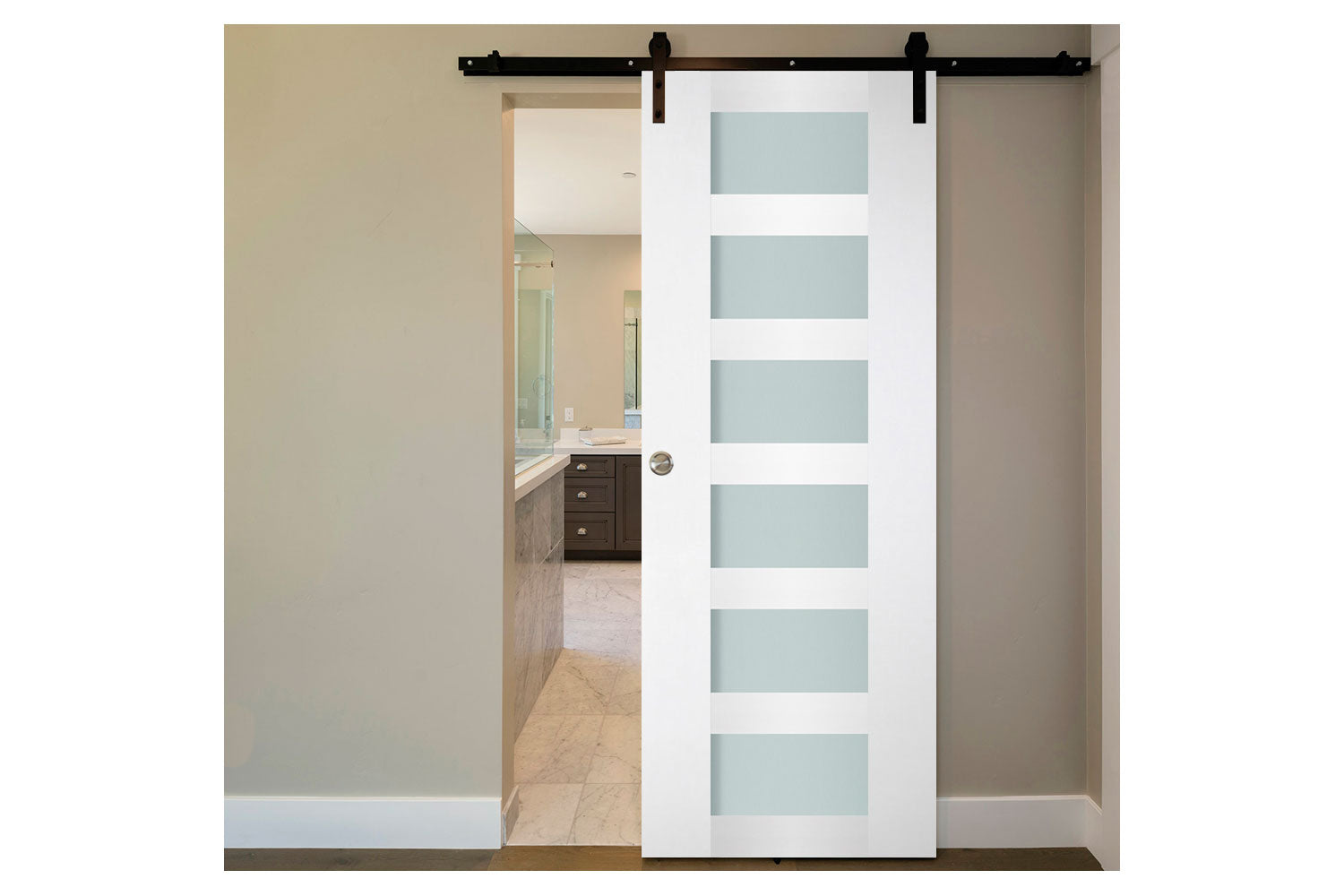 Nova Italia Vetro 6 Lite Alaskan White Laminate Interior Barn Door