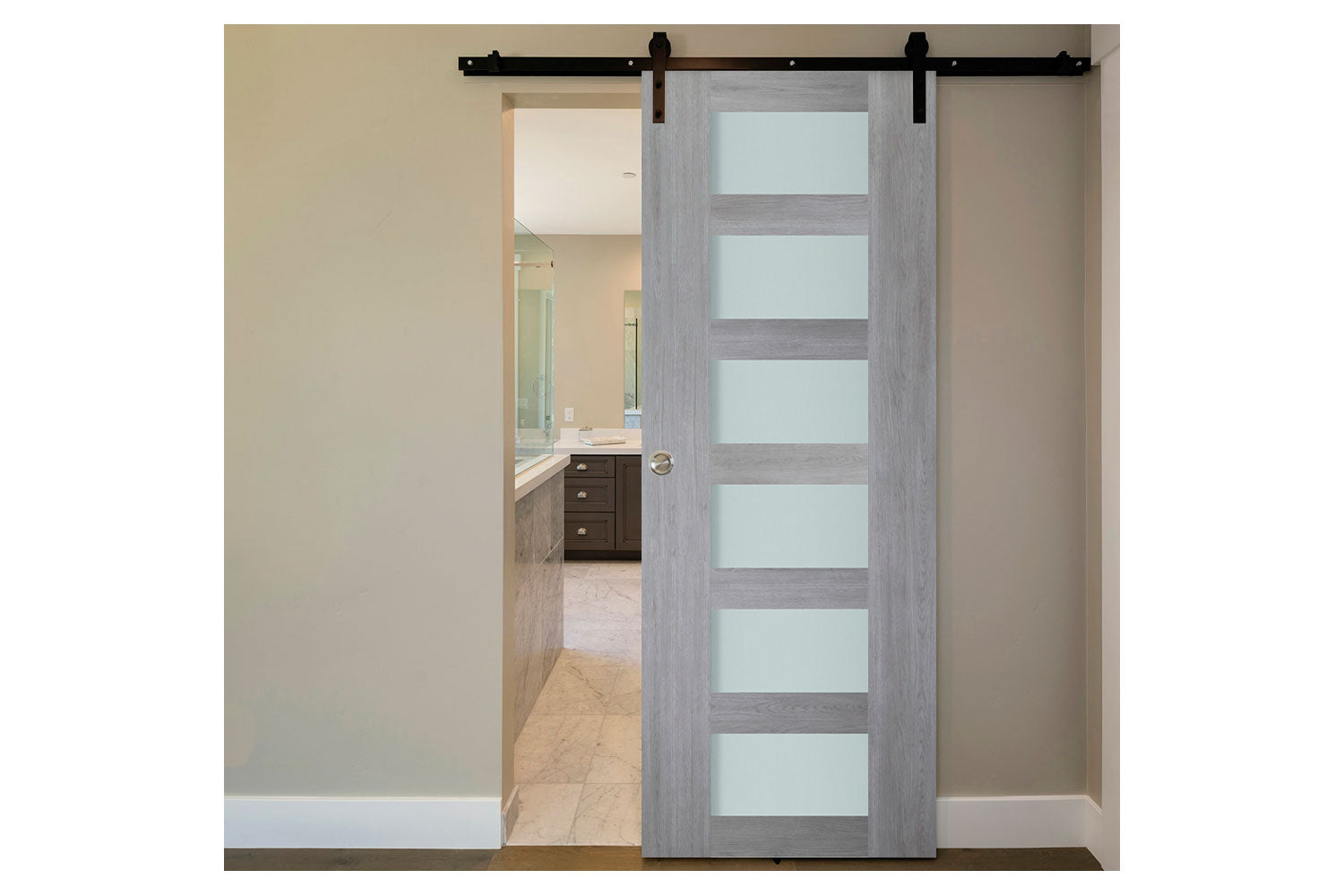 Nova Italia Vetro 6 Lite Light Grey Laminate Interior Barn Door