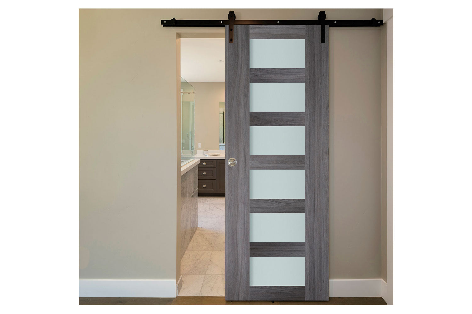 Nova Italia Vetro 6 Lite Swiss Elm Laminate Interior Barn Door